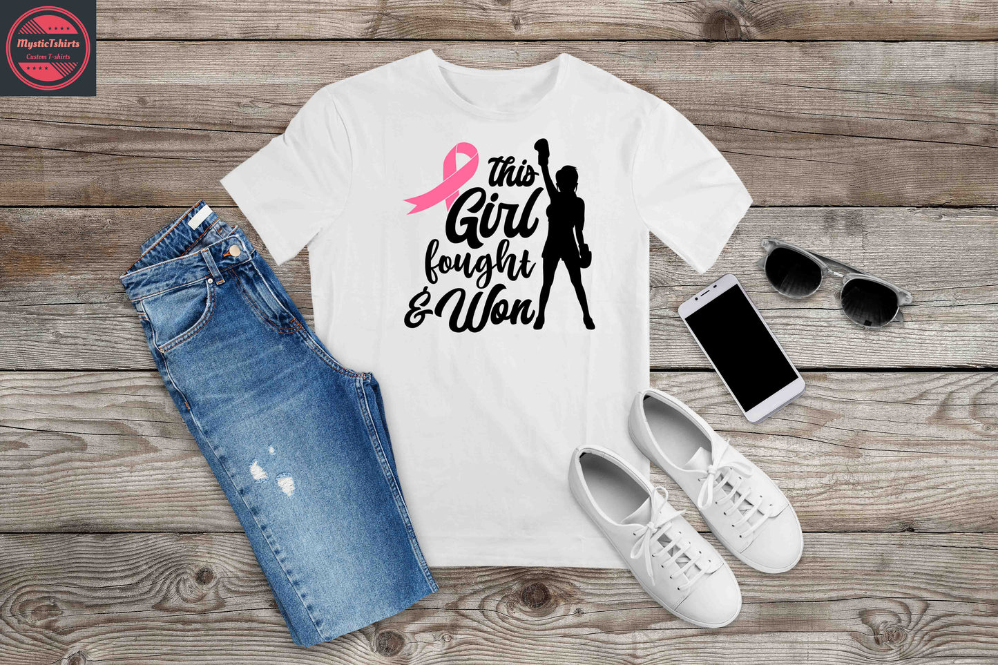 458. THIS GIRL FOUGHT & WON,  Cancer Awareness Custom Made Shirt, Personalized T-Shirt, Custom Text, Make Your Own Shirt, Custom Tee