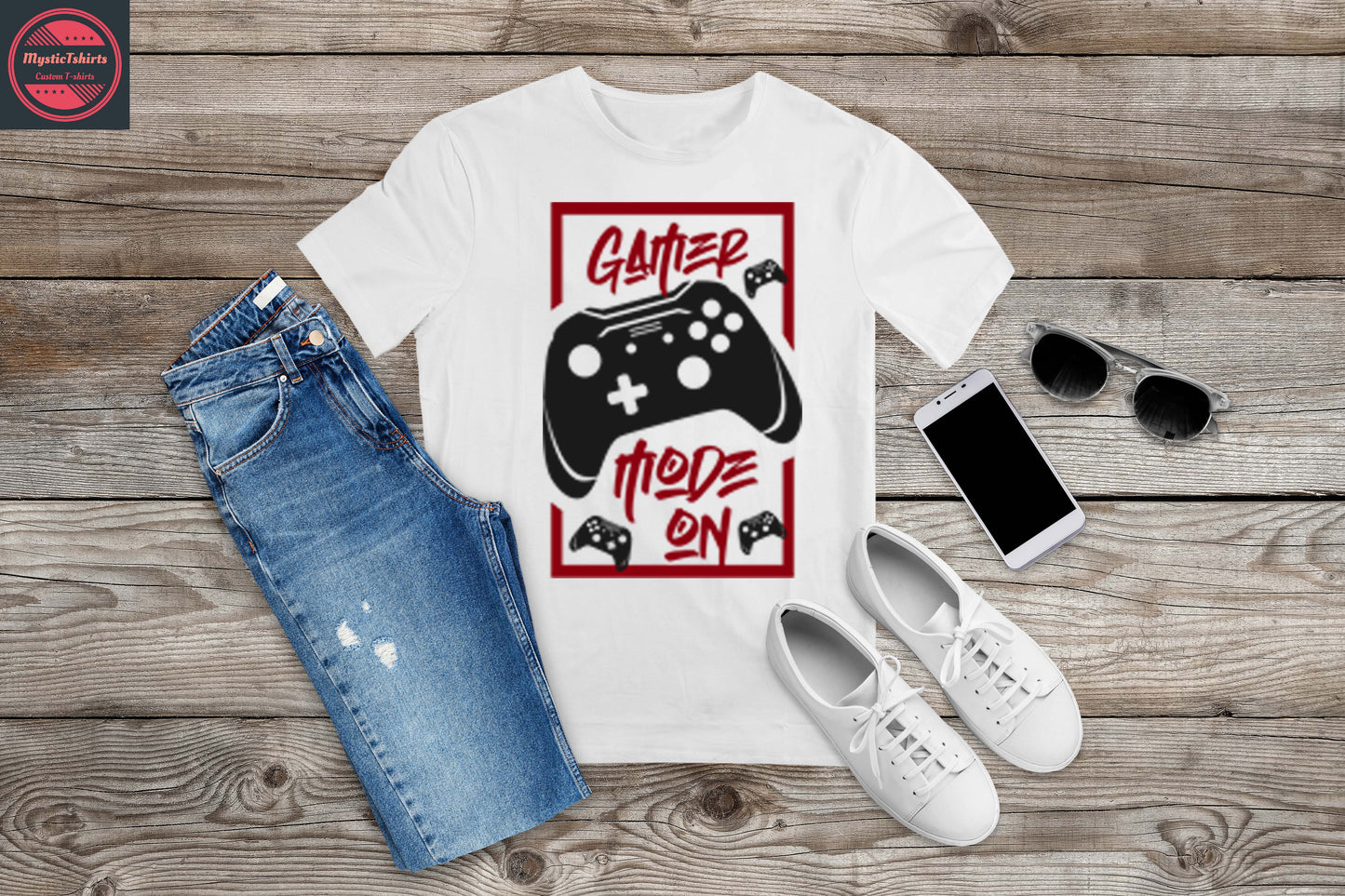 168. GAMER MODE ON, Custom Made Shirt, Personalized T-Shirt, Custom Text, Make Your Own Shirt, Custom Tee