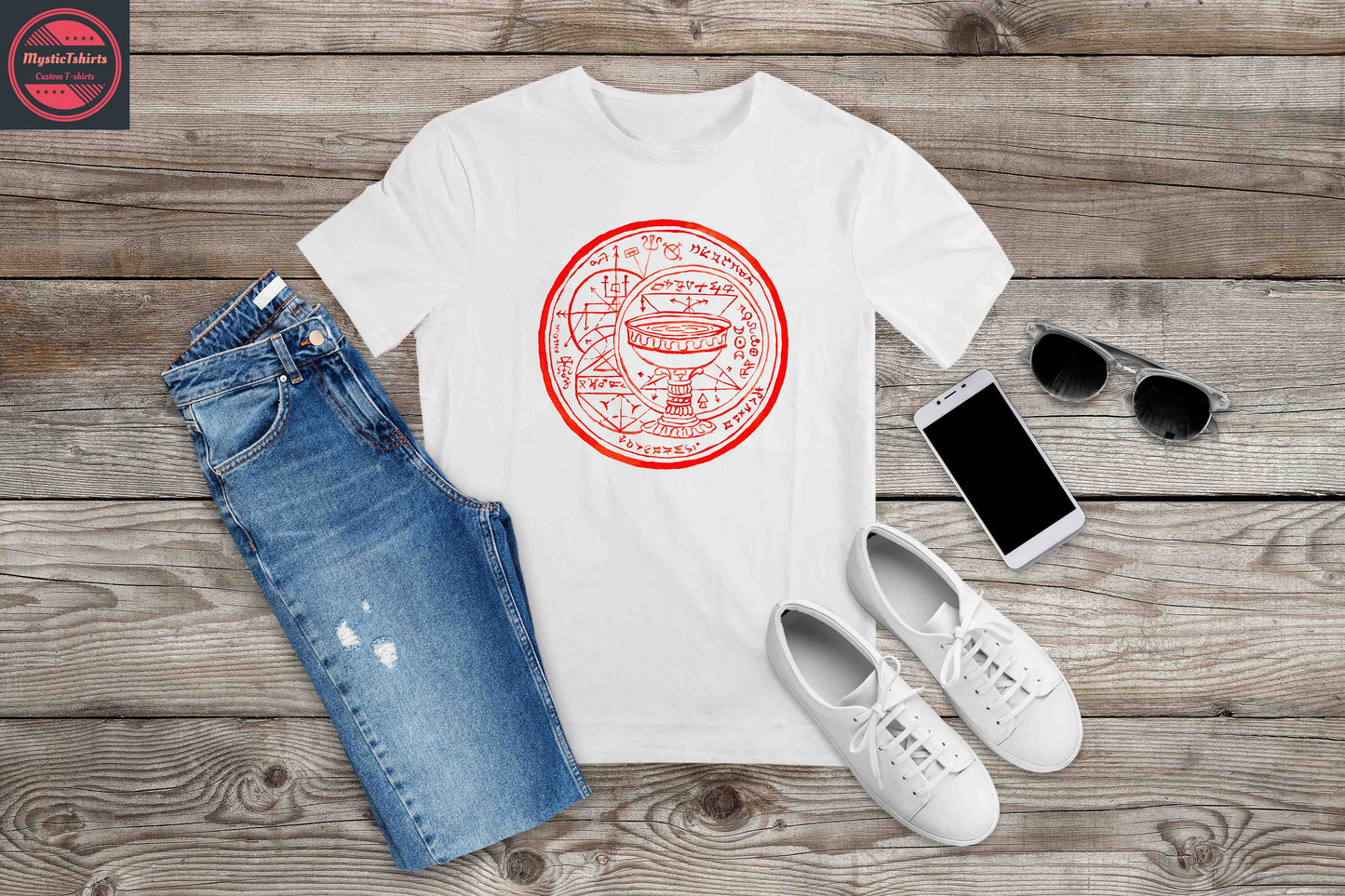 380. Mystical Seal with Chalice in Blood Red, Custom Made Shirt, Personalized T-Shirt, Custom Text, Make Your Own Shirt, Custom Tee