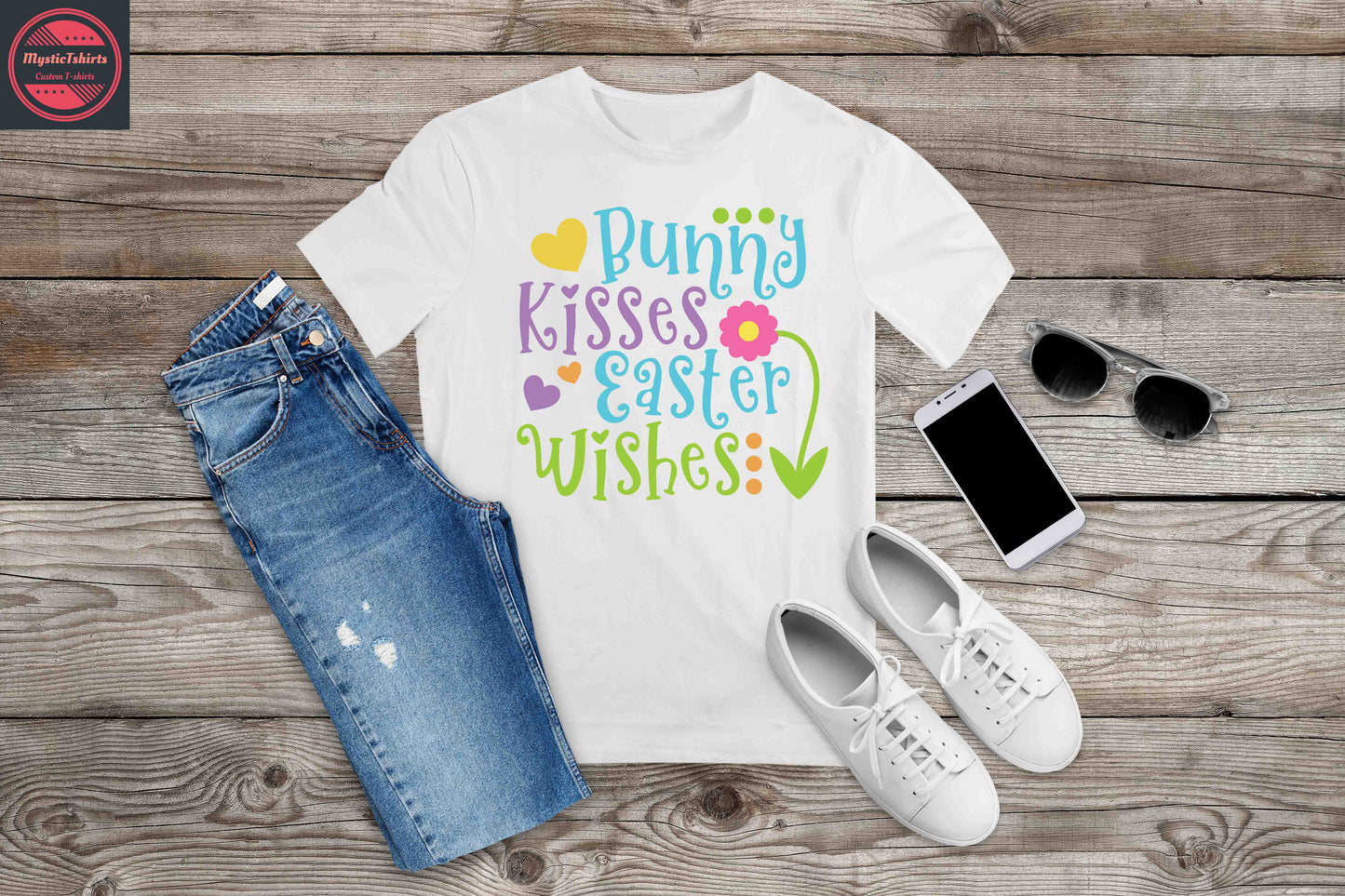 042. Bunny Kisses Easter Wishes, Custom Made Shirt, Personalized T-Shirt, Custom Text, Make Your Own Shirt, Custom Tee