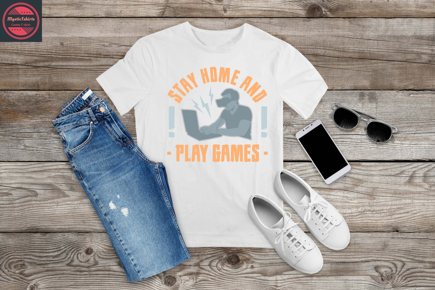 445. STAY HOME AND PLAY GAMES, Custom Made Shirt, Personalized T-Shirt, Custom Text, Make Your Own Shirt, Custom Tee