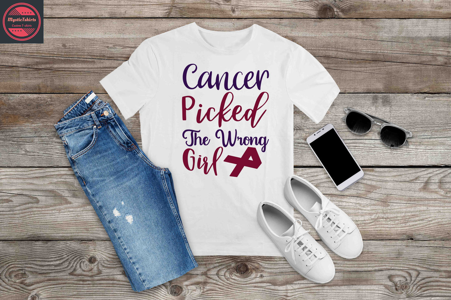047. CANCER PICKED THE WRONG GIRL,  Cancer Awareness Custom Made Shirt, Personalized T-Shirt, Custom Text, Make Your Own Shirt, Custom Tee