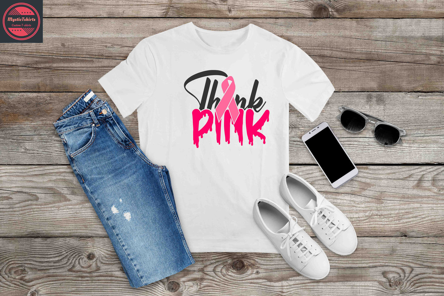 456. THINK PINK,  Cancer Awareness Custom Made Shirt, Personalized T-Shirt, Custom Text, Make Your Own Shirt, Custom Tee