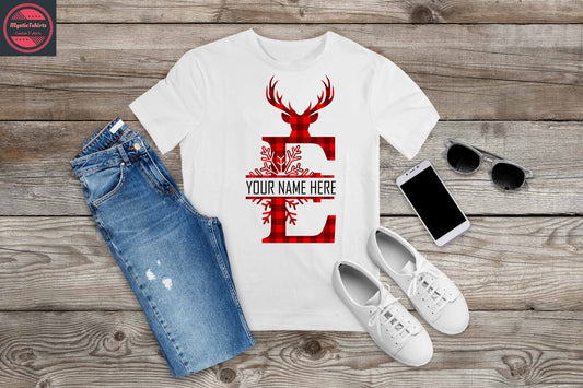 351. MONOGRAMMED RED REINDEER CHRISTMAS E, Custom Made Shirt, Personalized T-Shirt, Custom Text, Make Your Own Shirt, Custom Tee