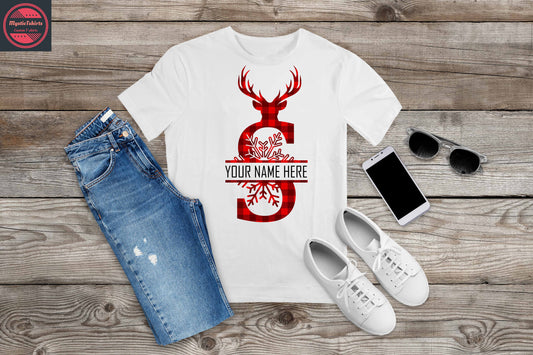 365. MONOGRAMMED RED REINDEER CHRISTMAS S, Custom Made Shirt, Personalized T-Shirt, Custom Text, Make Your Own Shirt, Custom Tee